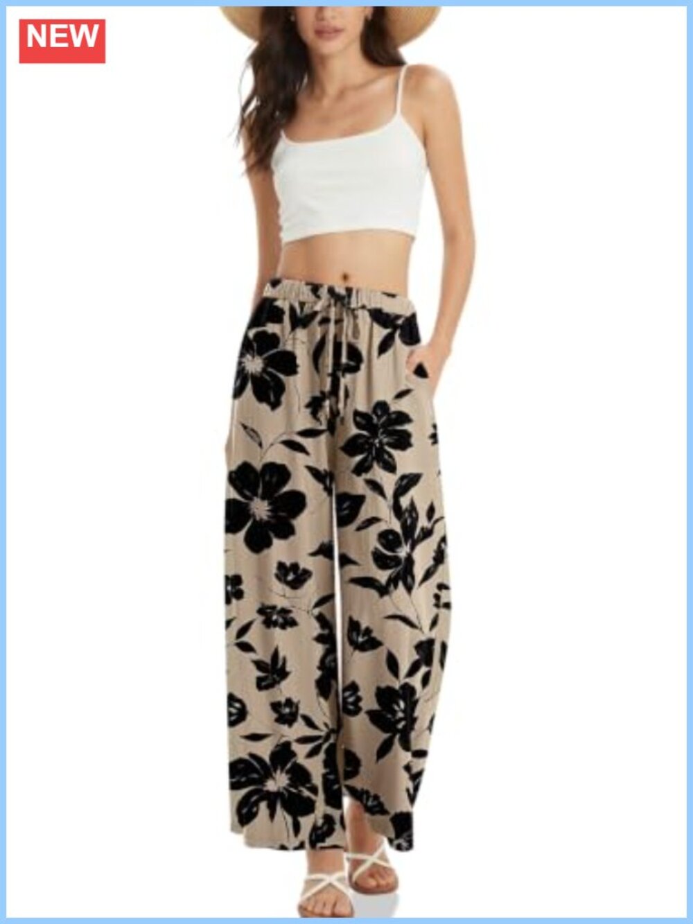 Wide Leg Linen Palazzo Lounge Pants with Pockets Drawstring